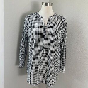 Talbots Womens Plus X Houndstooth Tunic Top Long Sleeve Black White Shirt Blouse